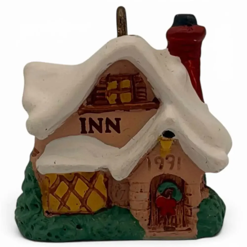 1991 Vintage Miniature Snow Covered Inn Christmas Ornament